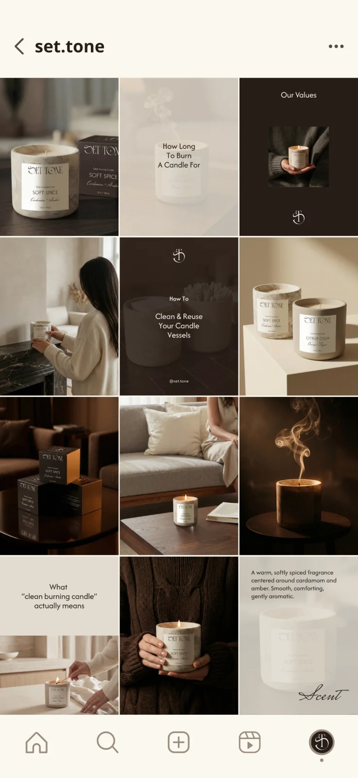 Set Tone | Sustainable Candle | Brand Identity | Packaging Design | Social Media Templates
